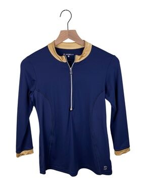 Sofibella Navy Blue Gold Trim Half Zip Athletic Top Size Small Tennis Preppy